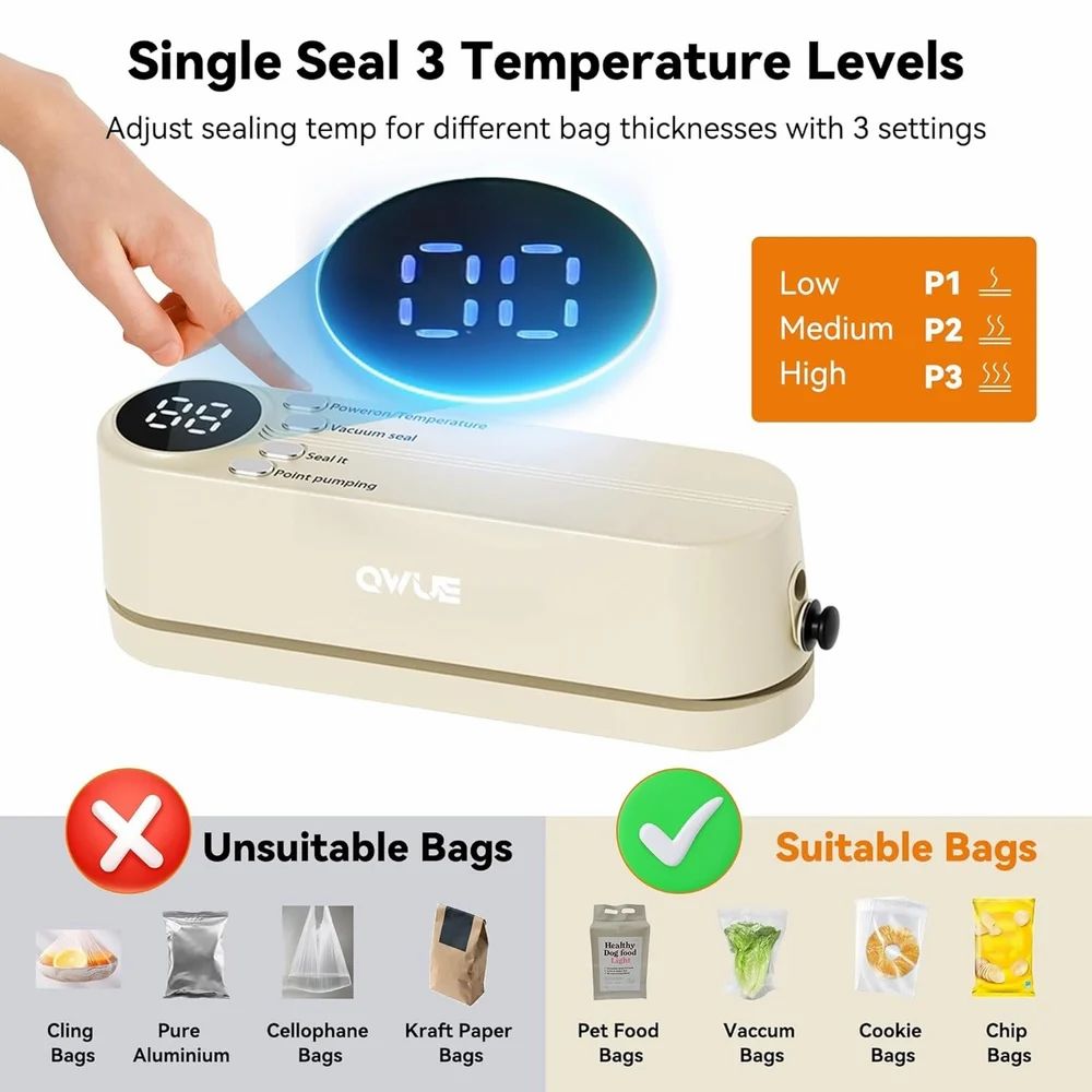 3-in-1 Cordless Rechargeable Food Saver Vacuum Sealer